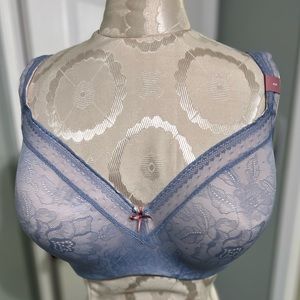 Cacique Powder Blue Bra with Pink Bow in 40F.